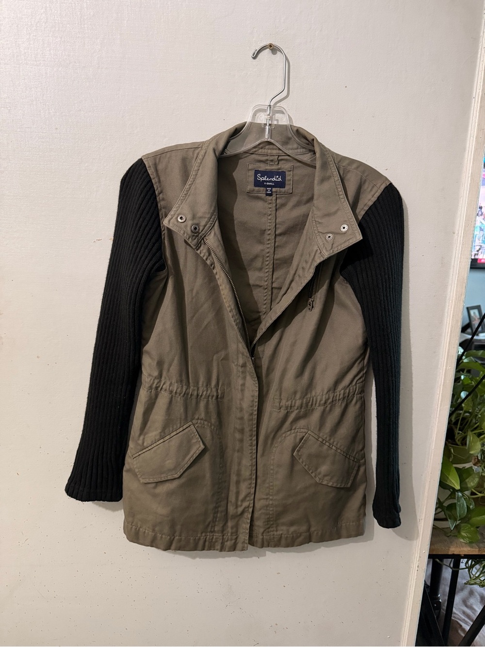 Splendid Two-Tone Utility Jacket in Olive Green & Black